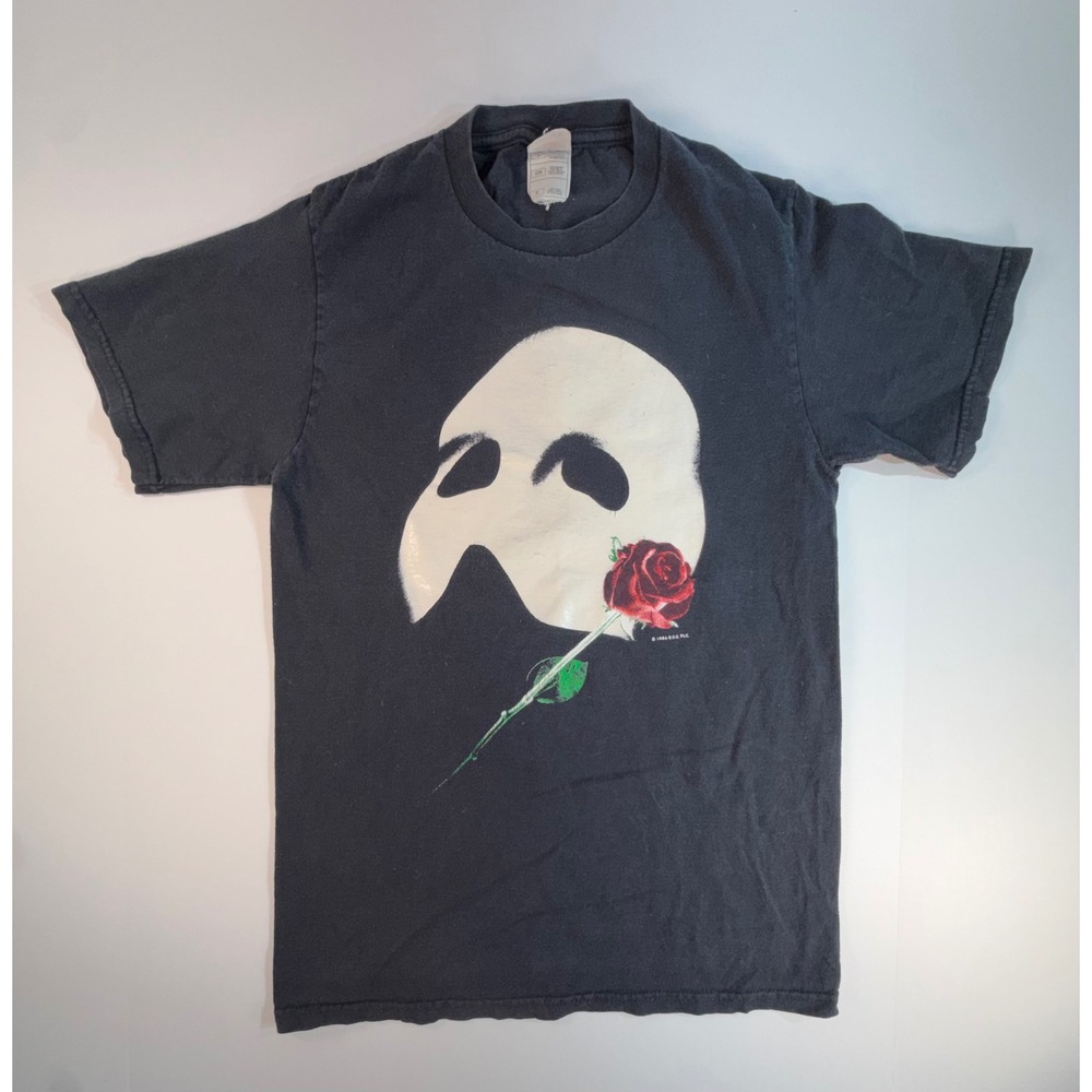 Vintage Phantom of the Opera T-Shirt Black Small 1986 Mask Rose Musical Graphic